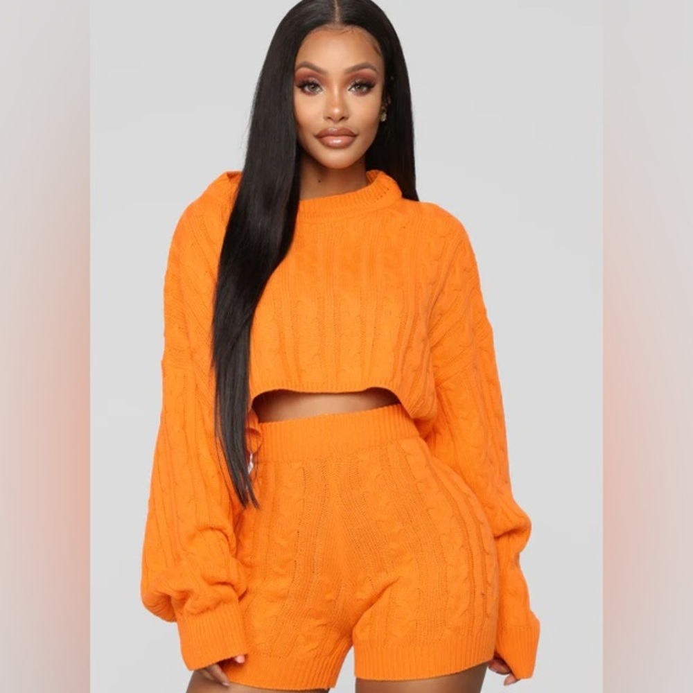 Fashion Nova Orange Cable Knit Cropped Sweater Size xs